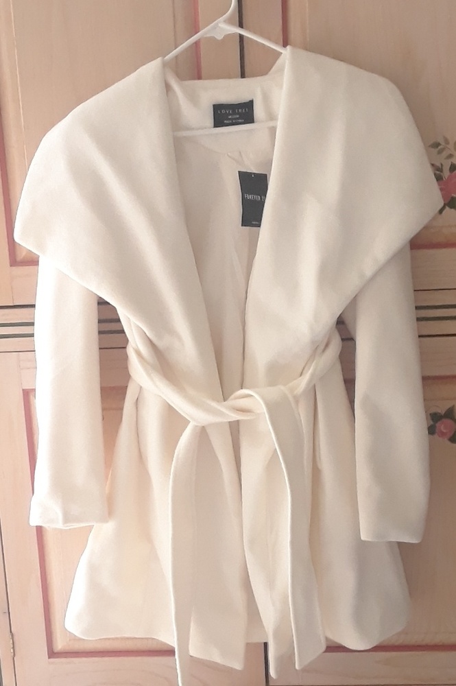Forever 21 white/cream drape tie coat medium